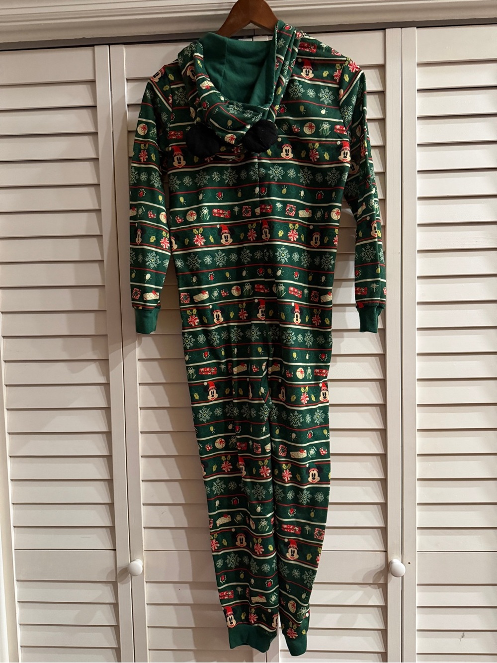 Disney Holiday Mickey and Minnie One-Piece Hooded Pajamas - Kids Size 11/12 - Picture 5 of 7